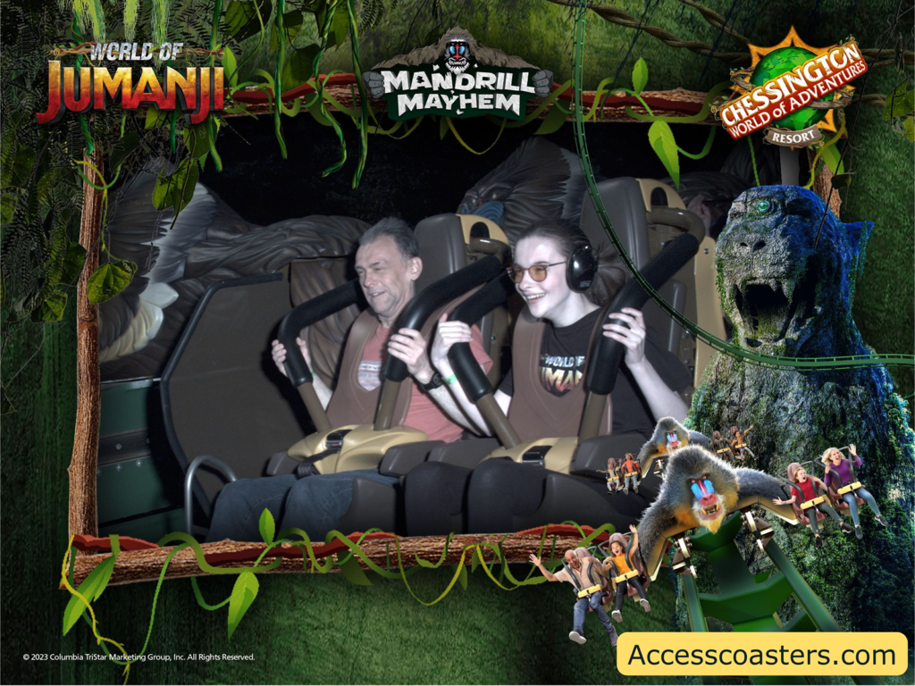 On ride photo of Iona and Dad on Mandrill Mayhem 