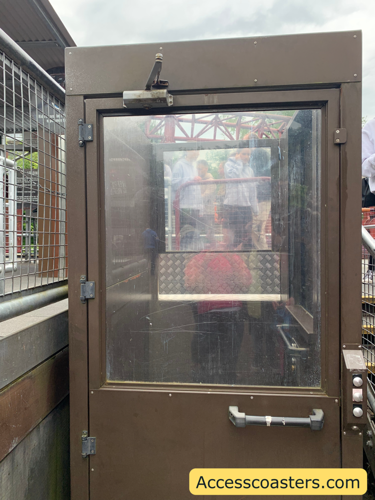 Image of the lift for Rita in the image you can see a small lift with the door closed.