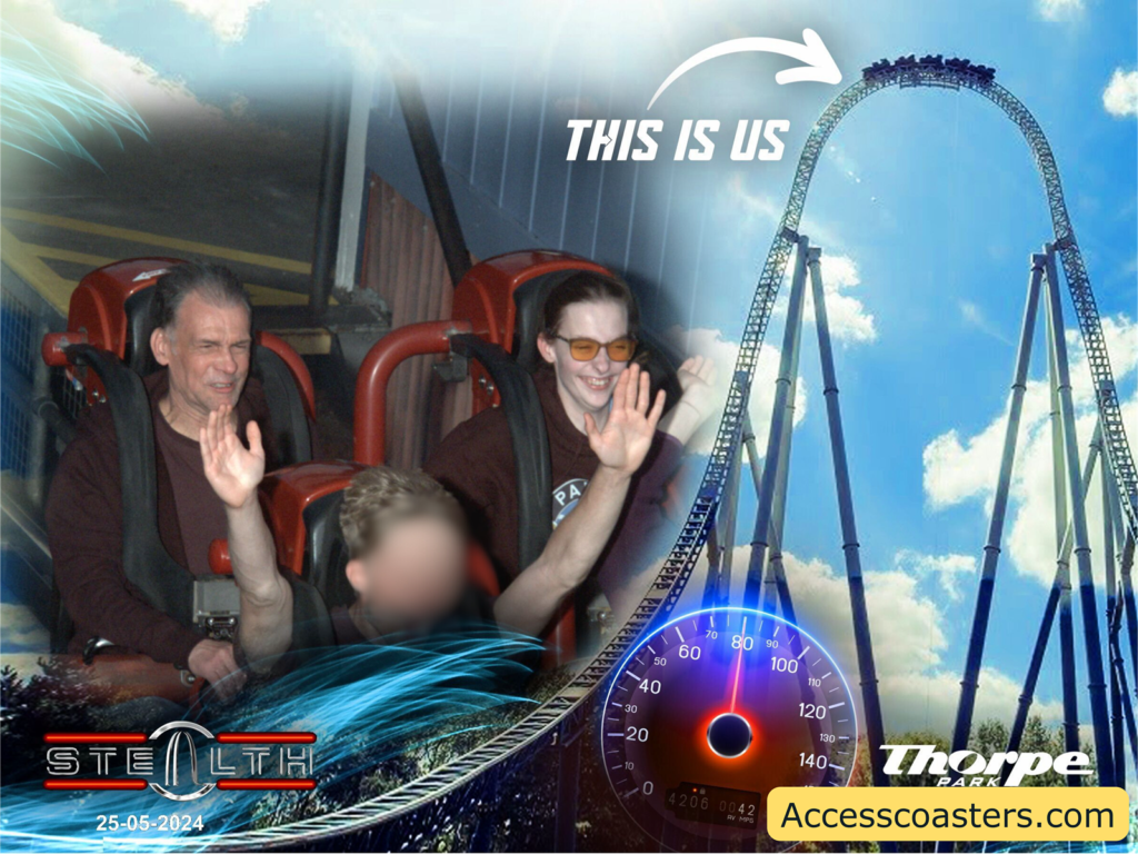 On ride photo of Iona and Dad on Stealth 