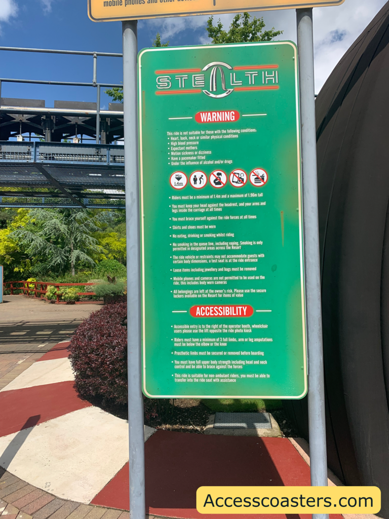 Image shows all Stealth ride restriction including  a section on accessibility. 