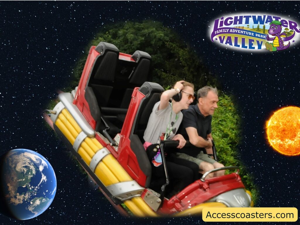 image of iona and dad on ride photo for the rocket rollercoaster 