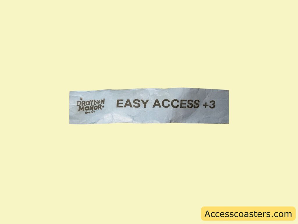 image shows a blue wristband with the Drayton manor logo on and text that reads easy access +3