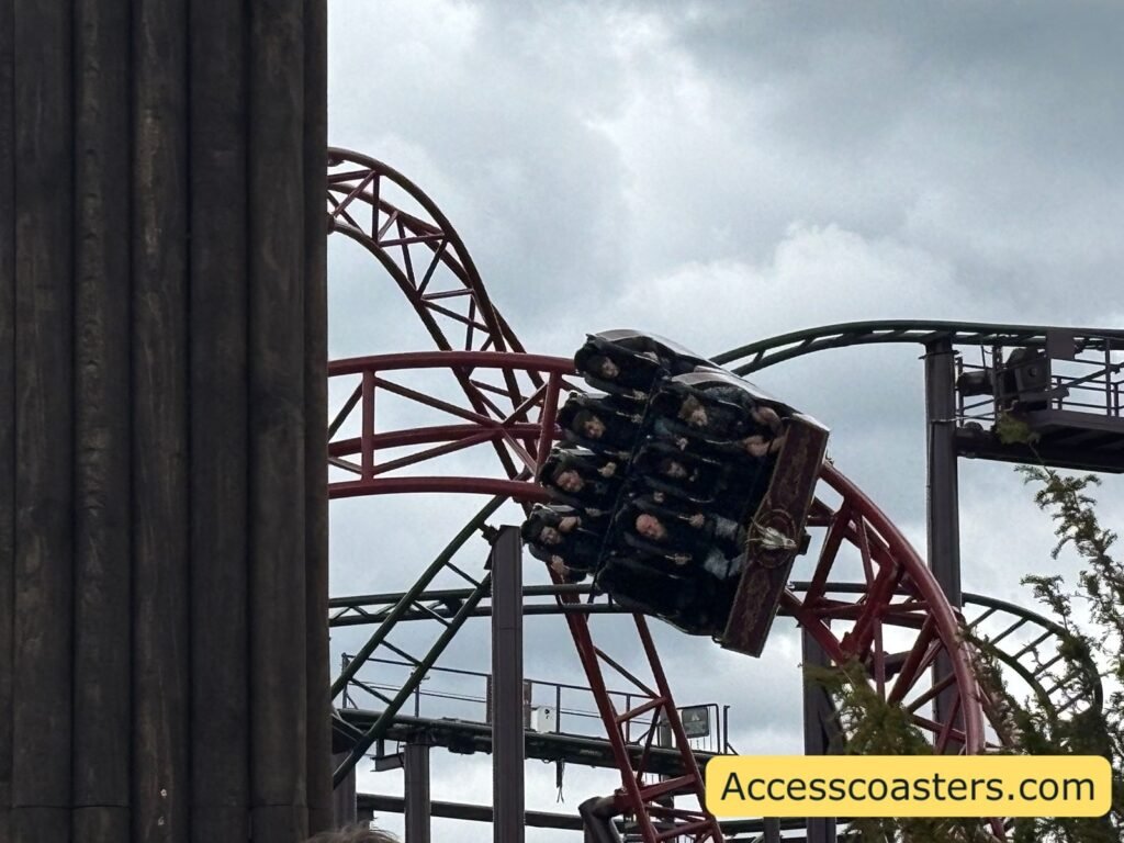 image of Drakon rollercoaster going around the track. 