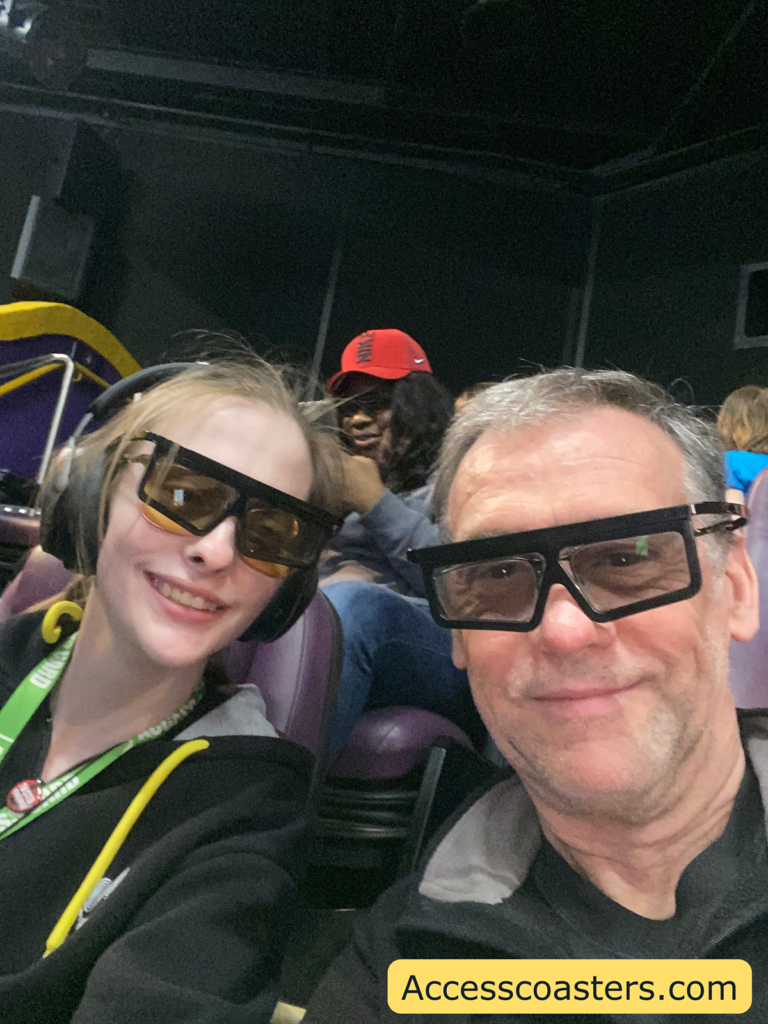 Selfie of Ioan and Dad sat in the 4D cinema with 3D glasses on. 