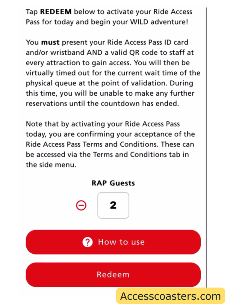 Image says redeem ride access pass