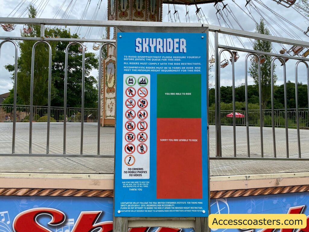 image of ride restriction board for the sky rider 