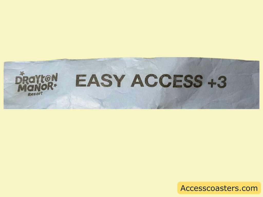 image of blue wristband with drayton manor logo and text that reads easy access +3 