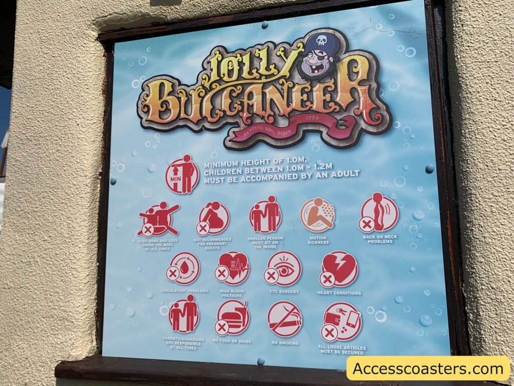 image shows ride restriction board for Jolly Buccaneer ride