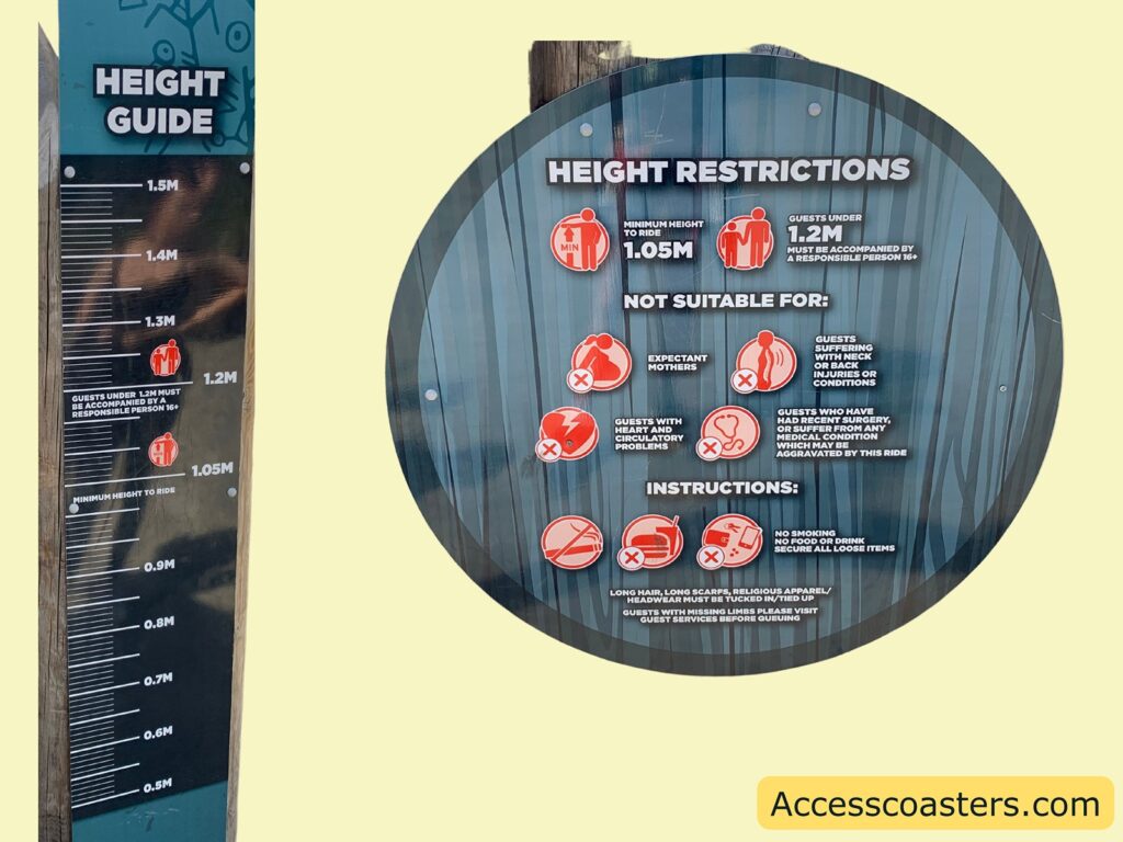 in the image you can see the hight restriction and ride restriction board for Loki 