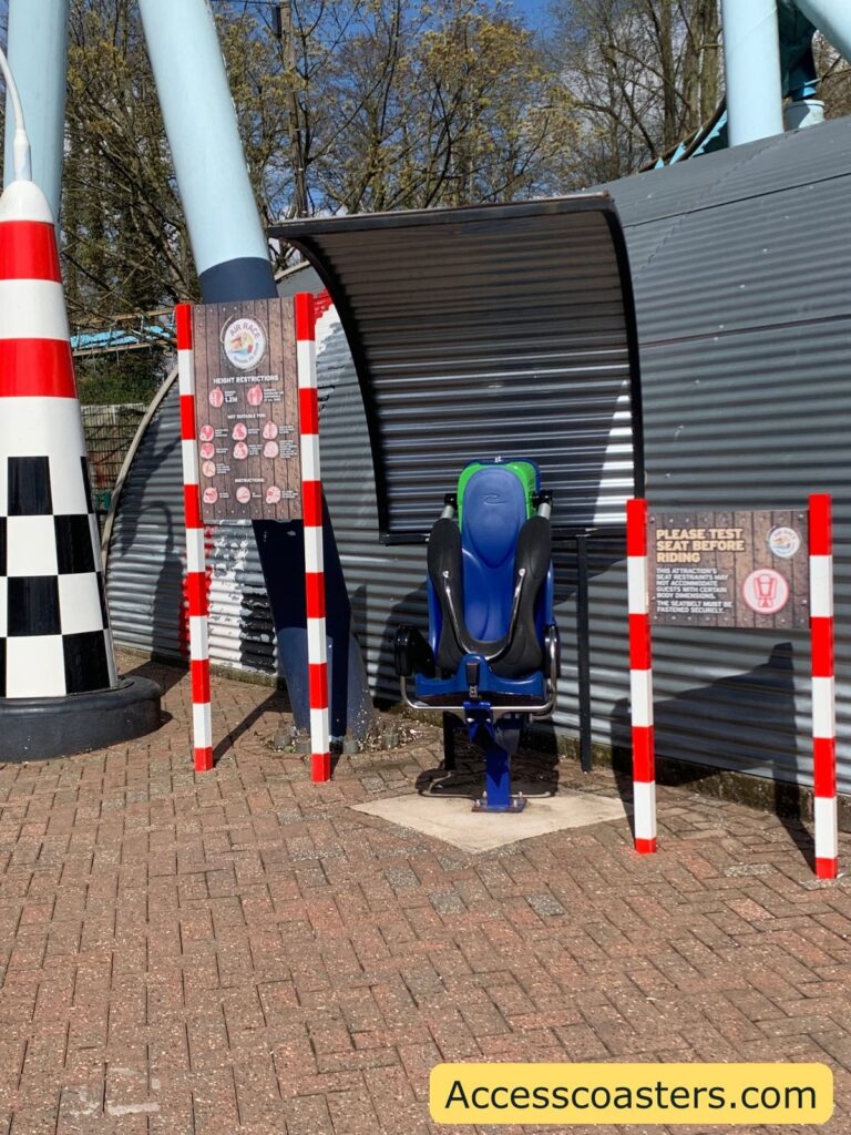 in the image you can see the ride restriction boards and test seat for air racer. 