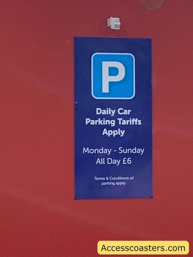 Image shows sign that says it cost £6 to park at Drayton Manor