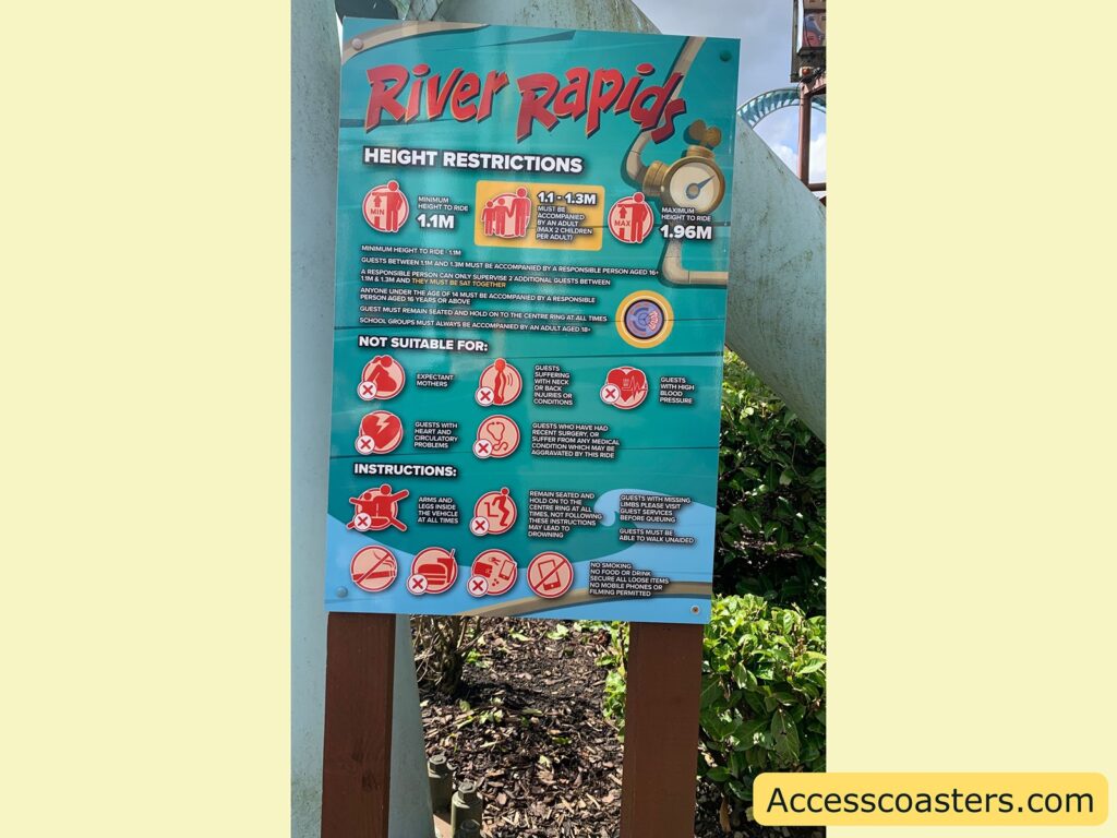 image shows ride restrictions board for river rapids 