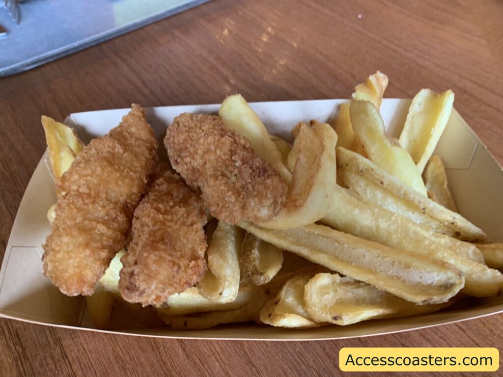 Image of a children portion of chicken nuggets and chips