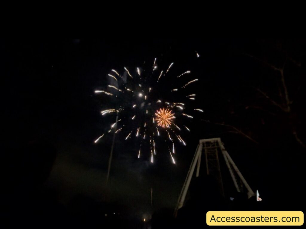 image of big and little firework in the sky by pirate ship. 