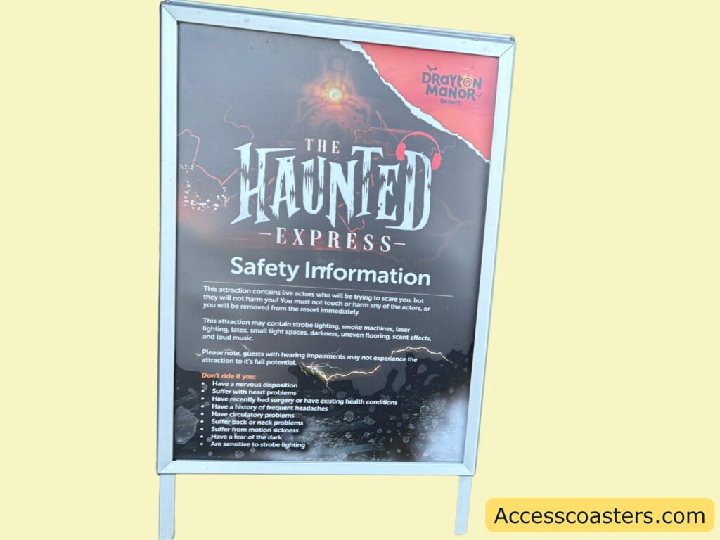 Safety information board for the Haunted Express attraction 