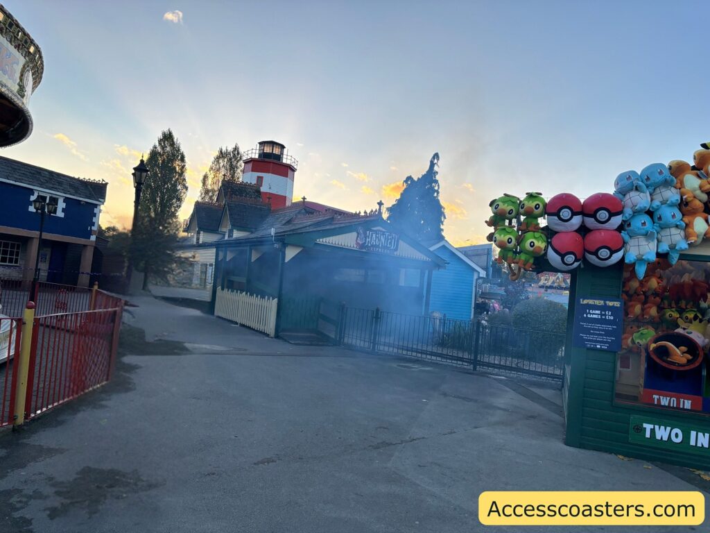 view of hauted express station with smoke effects 