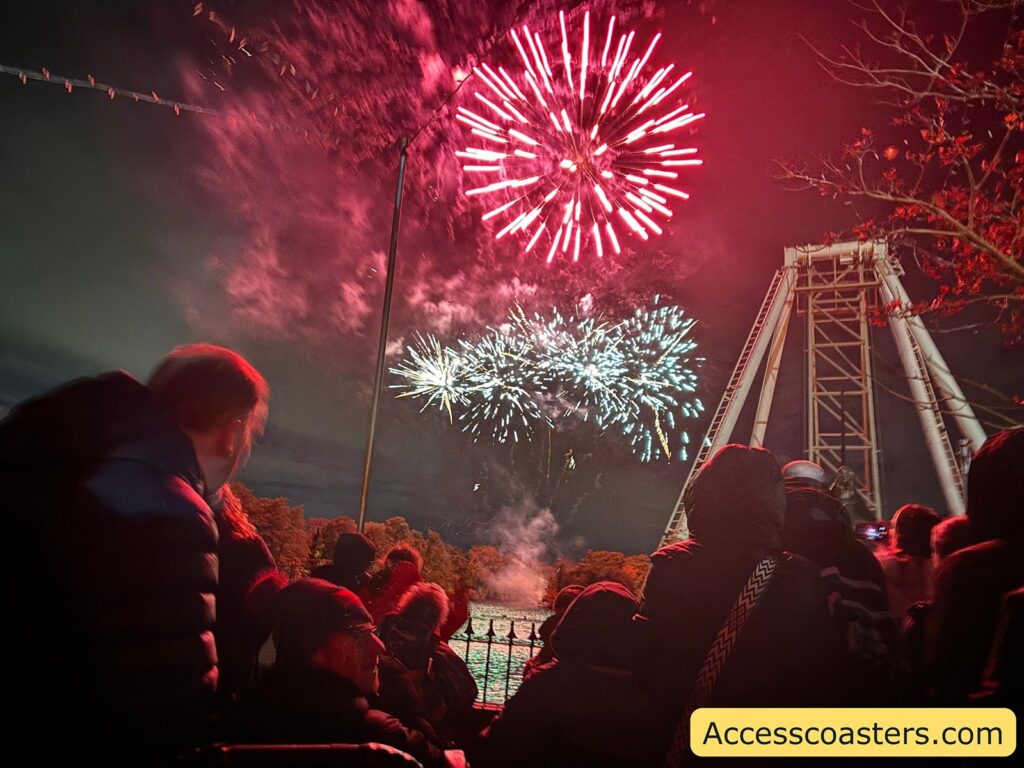 image of people watching and fireworks in the sky