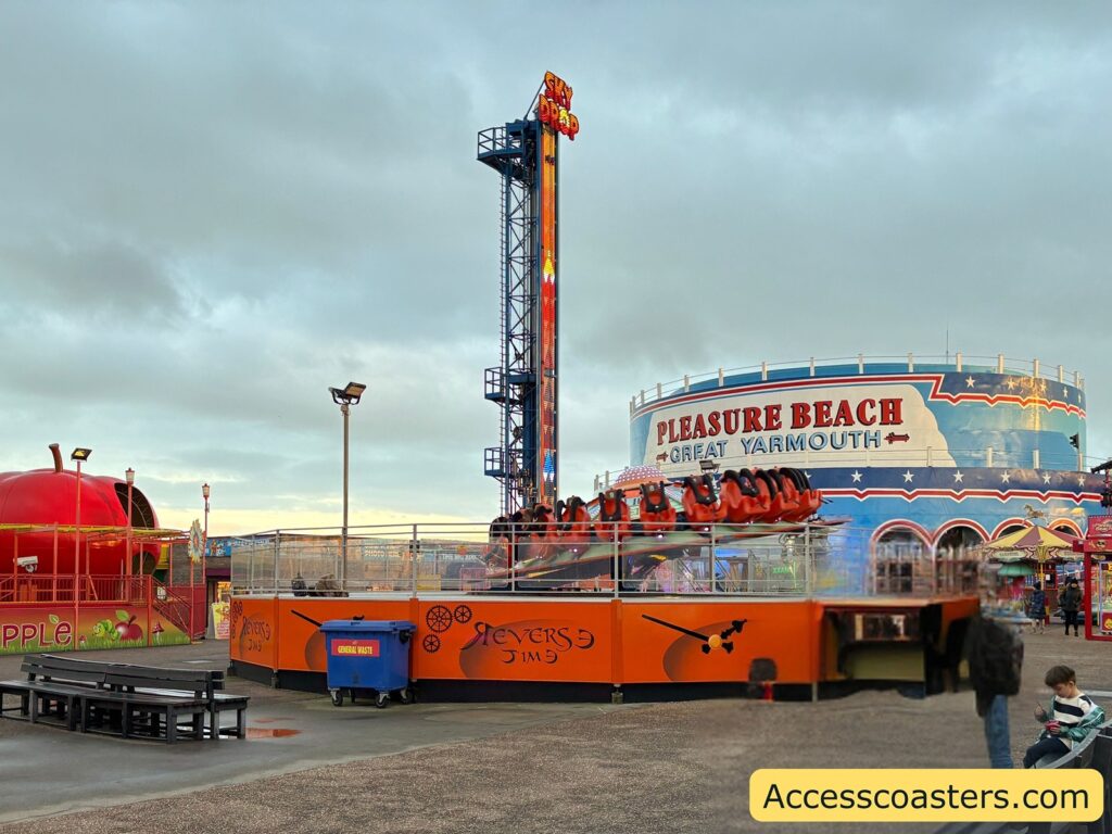Wide shot of Reverse Time ride  in action 