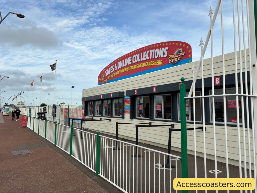 entrance to Great Yarmouth Pleasure Beach showing the Sales & Online Collections building