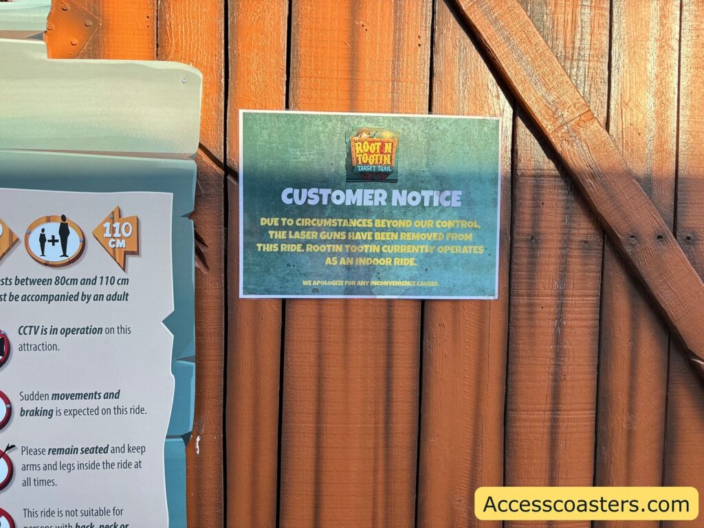 sign saying that the guns and laser targets are out of order
