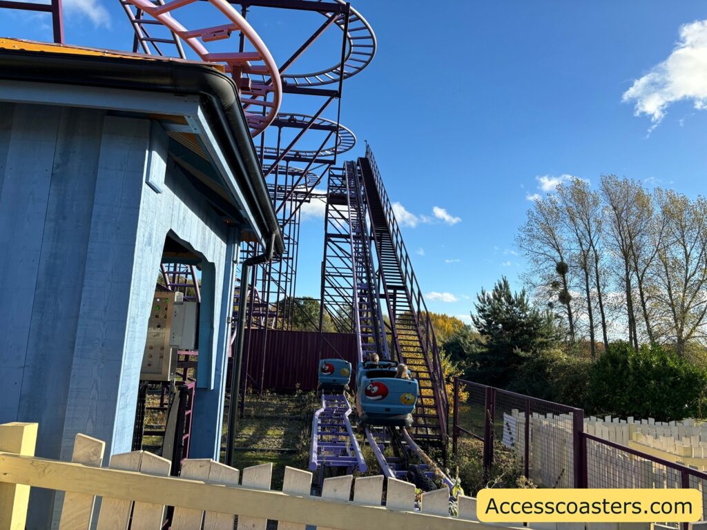 Marbel madness lift hill with vide carts on the track
