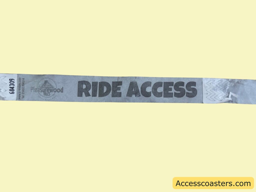 silver Ride Access wristband given at Pleasurewood Hills 