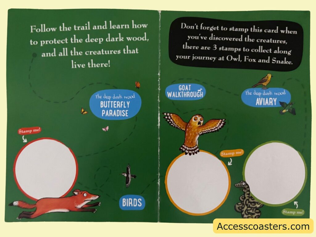 Green activity trail book with printed instructions and several circular cutouts for a trail activity.