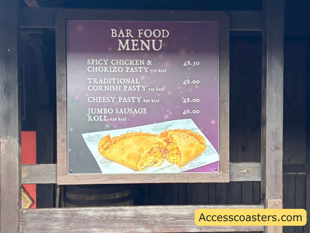 Close-up of a “Bar Food Menu” sign showing food and drink options.