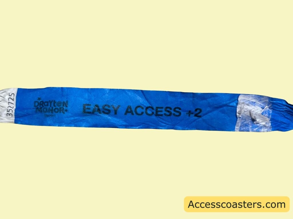 image of dark blue wristband with the Drayton manor logo and text that reads easy access +2