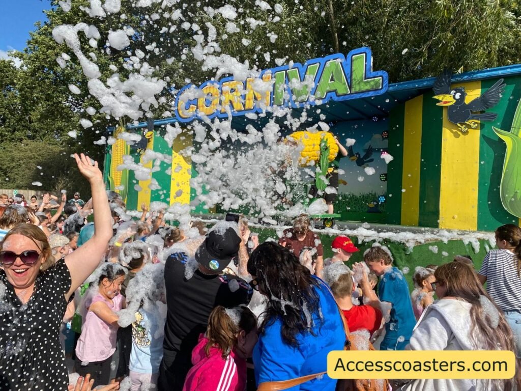 image of big crowed being cover in foam from the cannon 