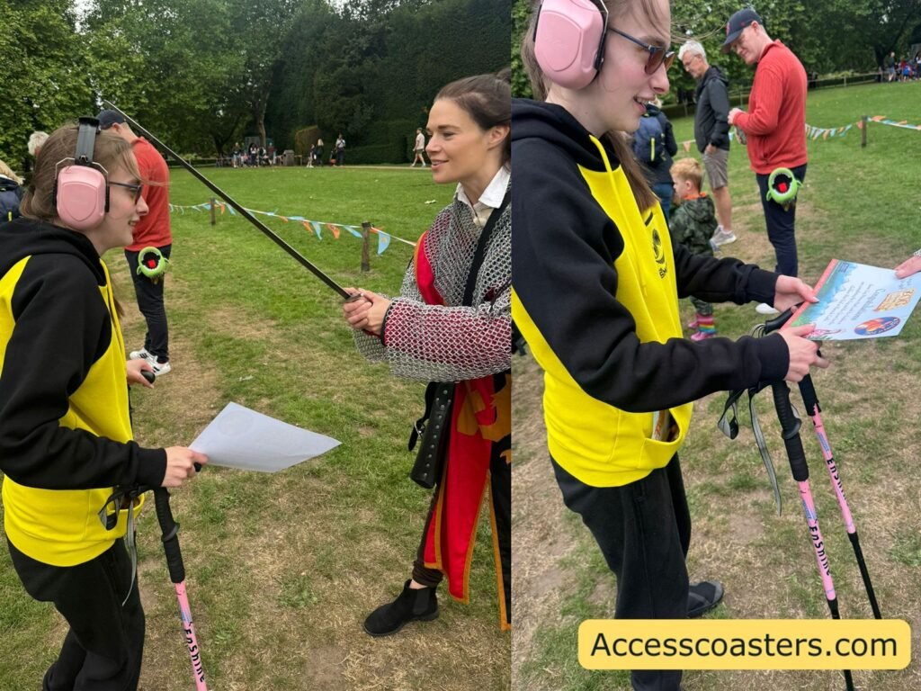 image of Iona being knighted with the lady knight putting the sawed on her shoulder and giving her a certificate. 